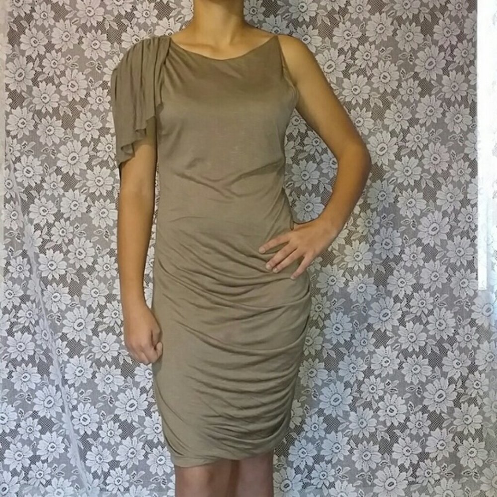77 One Shoulder Sheath Dress Taupe Sz. 2